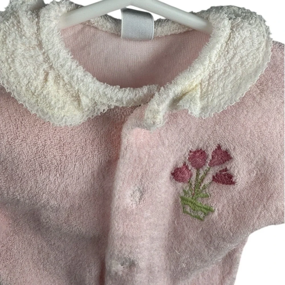 VTG Carter's‎ Baby Girl Footed Terry Cloth Sleeper Pink Collar Sz Small 3 Months